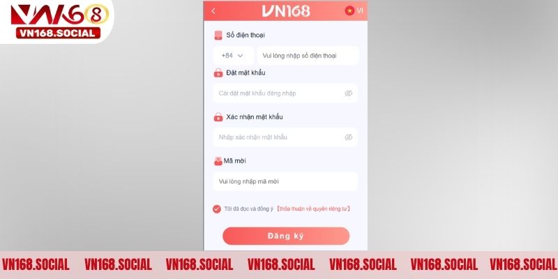 Các bước đăng ký tài khoản Vn168