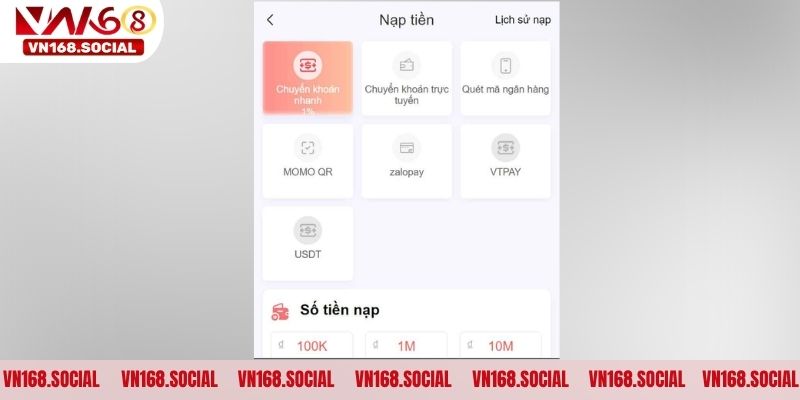 Hướng dẫn từng bước nạp tiền Vn168